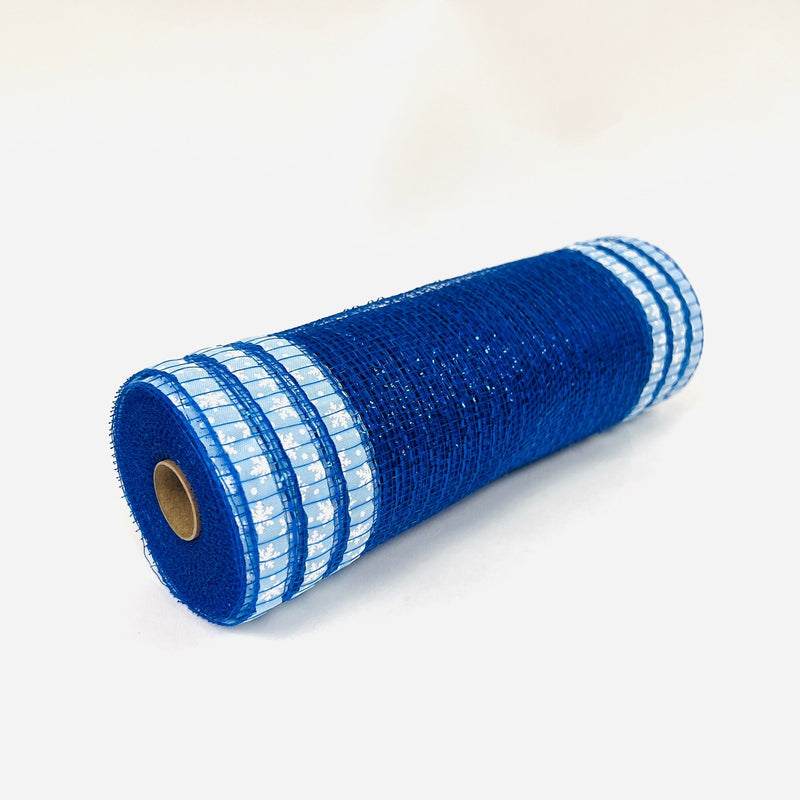 Royal Blue - Deco Mesh Wrap Metallic Stripes - 10 Inch x 10 Yards - Made In Taiwan