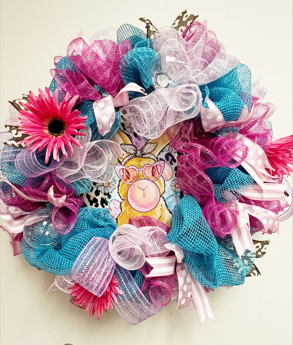 Deco Mesh Wreath with Bunny Sign - Made By Designer Genine