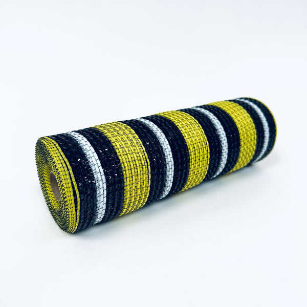 Yellow Black White Fabric Bold Stripe Mesh - 10 Inch x 10 Yards