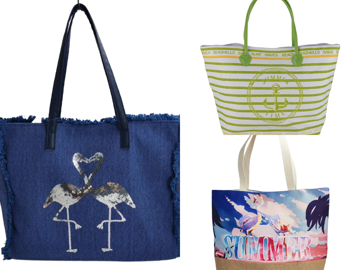 Women’s Beach Tote Bags Combo Set of 3 – Pastel, Blue Flamingo & Lime Green Anchor Canvas Large Pool & Travel Totes