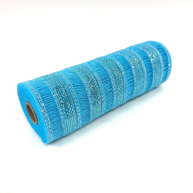 Light Blue - Deco Mesh Eyelash Metallic Stripes - 10 Inch x 10 Yards
