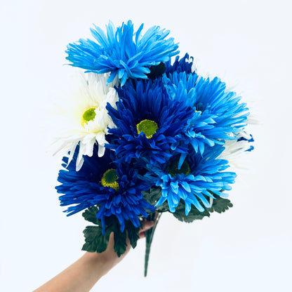17.5 Inch Cream Blue Gerbera Bush X 12