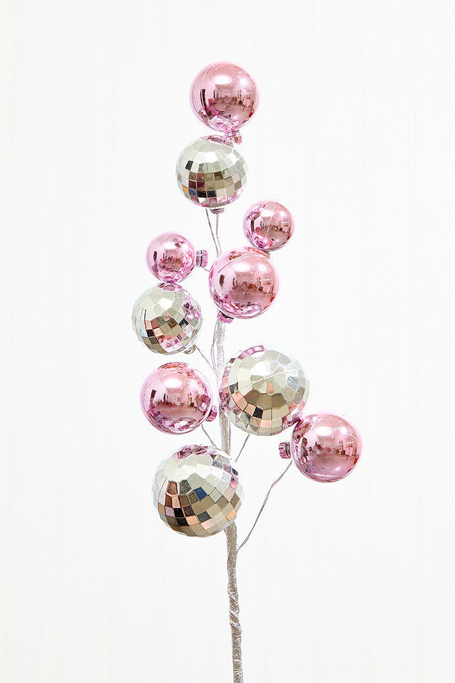16 Inch Disco Ornaments Ball Pick - Pink Silver