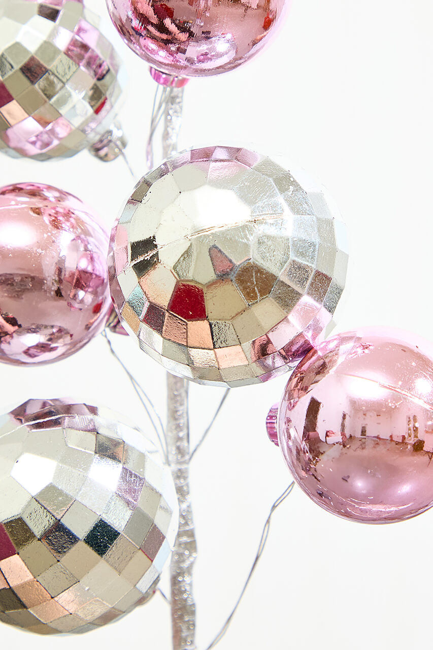 16 Inch Disco Ornaments Ball Pick - Pink Silver