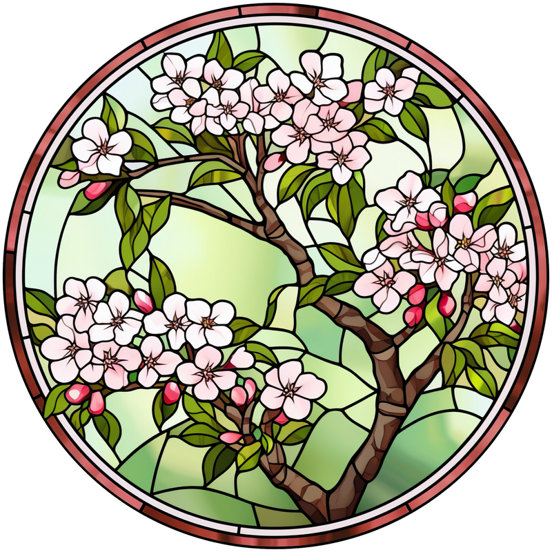 Stained Glass Style Cherry Blossom Tree Metal Sign: Made In USA
