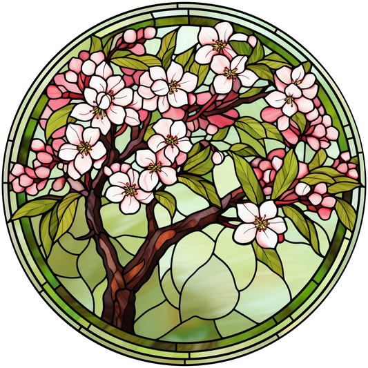Stained Glass Style Cherry Blossom Tree Metal / Vinyl Sign - Made in USA