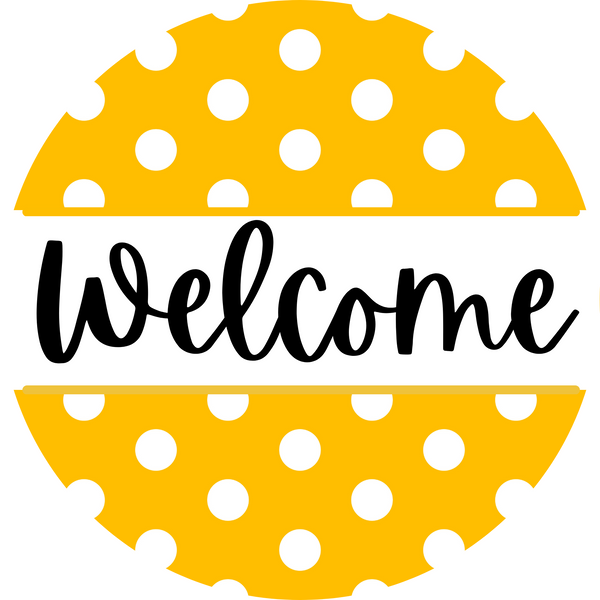 Welcome Metal Sign Yellow and White Polka Dot: Made In USA
