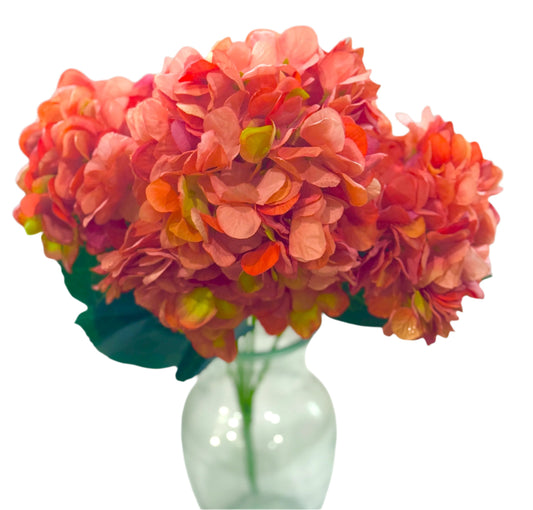 18 Inch Hydrangea Artificial Silk Flower X 5 Stems - Melon