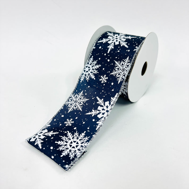 Christmas Holiday Navy Snowflake Gift Wrap Ribbon Linen - 2.5 Inch x 10 Yards