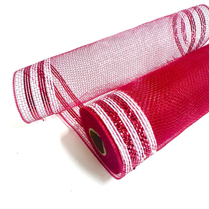 Red/White Deco Mesh - ( 10 Inch x 10 Yards )