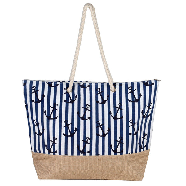 Anchor Printed Canvas Summer Tote Beach Bag - 22 Inch x 15 Inch - Women Swim Pool Bag Large Tote BBCrafts.com