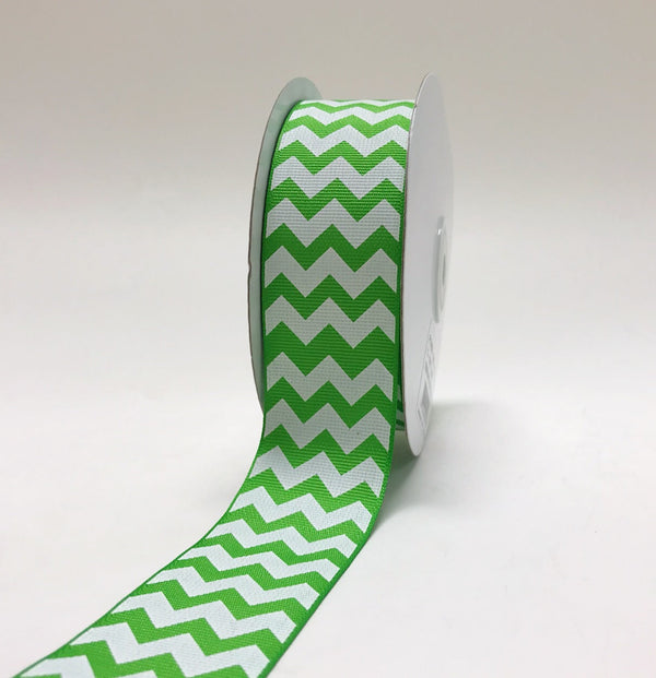 Apple Green - Chevron Design Grosgrain Ribbon ( 1 - 1/2 Inch | 25 Yards ) BBCrafts.com