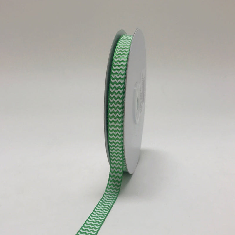 Apple Green - Chevron Design Grosgrain Ribbon ( 3/8 Inch | 25 Yards ) BBCrafts.com