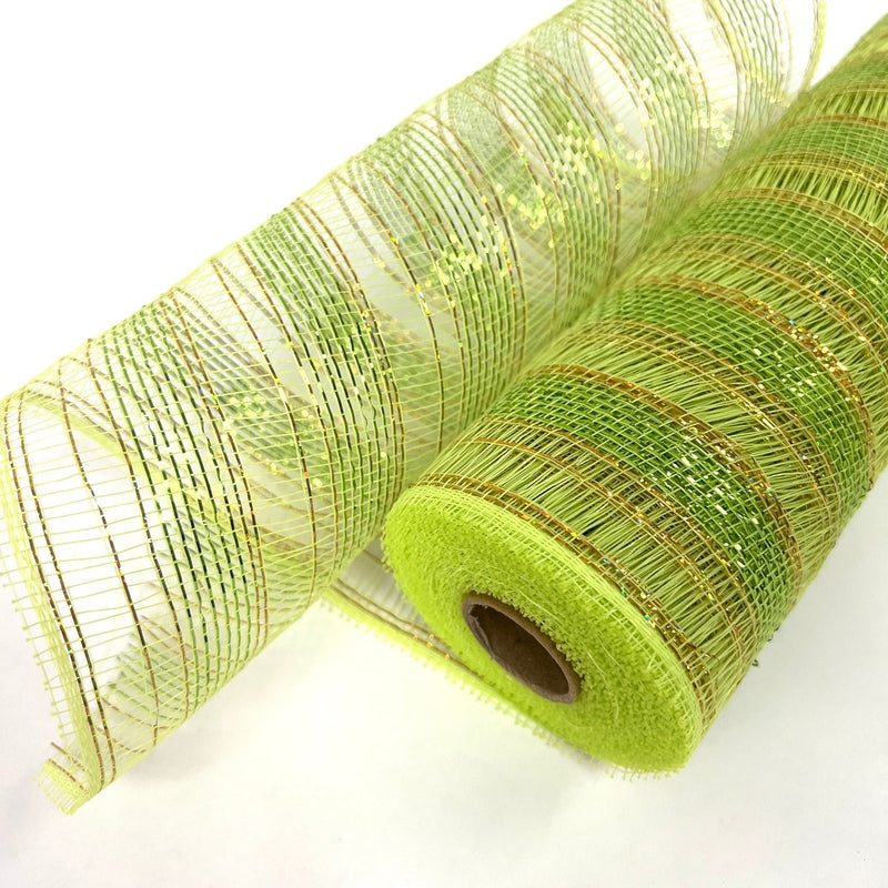 Apple Green - Deco Mesh Eyelash Metallic Stripes - (10 Inch x 10 Yards) BBCrafts.com