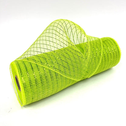 Apple Green - Deco Mesh Wrap Metallic Stripes - ( 10 Inch x 10 Yards ) BBCrafts.com