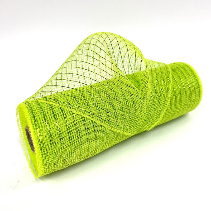 Apple Green - Deco Mesh Wrap Metallic Stripes - ( 10 Inch x 10 Yards ) BBCrafts.com