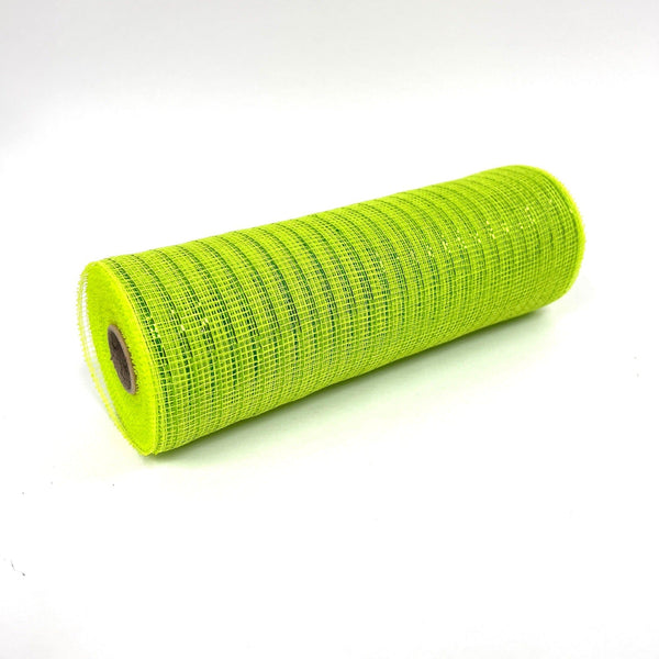 Apple Green - Deco Mesh Wrap Metallic Stripes - ( 10 Inch x 10 Yards ) BBCrafts.com