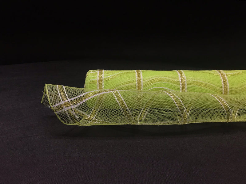 Apple Green - Poly Deco Xmas Check Mesh Metallic Stripe - ( 21 Inch x 10 Yards ) BBCrafts.com