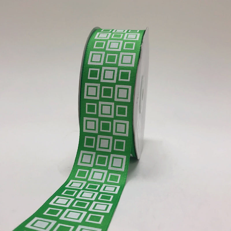 Apple Green - Square Design Grosgrain Ribbon ( 1 - 1/2 Inch | 25 Yards ) BBCrafts.com