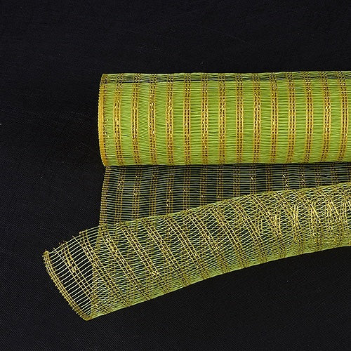 Apple Green with Gold - Metalic Line Mesh - ( 21 Inch x 10 Yards ) BBCrafts.com