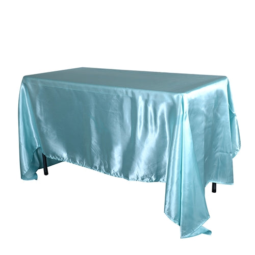 Aqua Blue 60 Inch x 102 Inch Rectangular Satin Tablecloths BBCrafts.com