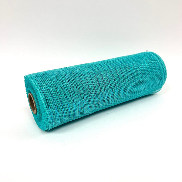 Aqua Blue - Deco Mesh Wrap Metallic Stripes - ( 10 Inch x 10 Yards ) BBCrafts.com