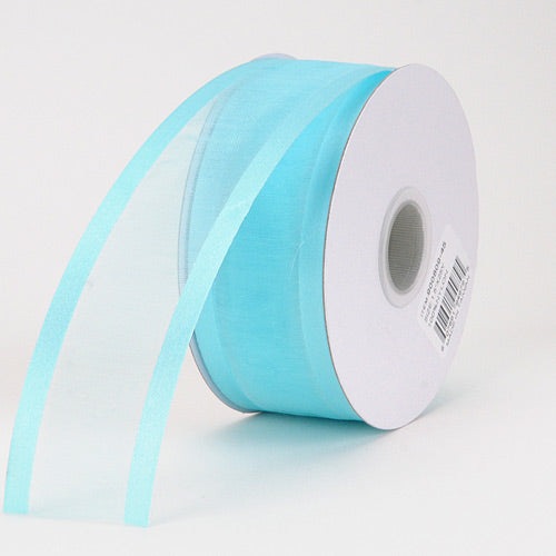 Aqua - Organza Ribbon Two Striped Satin Edge - ( 7/8 Inch | 25 Yards ) BBCrafts.com