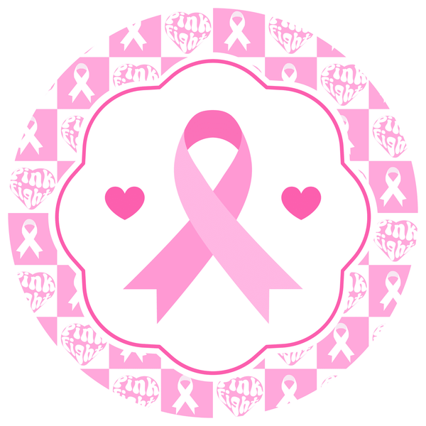 Awareness Metal Sign: CANCER PINK RIBBON - Wreath Accent - Made In USA BBCrafts.com