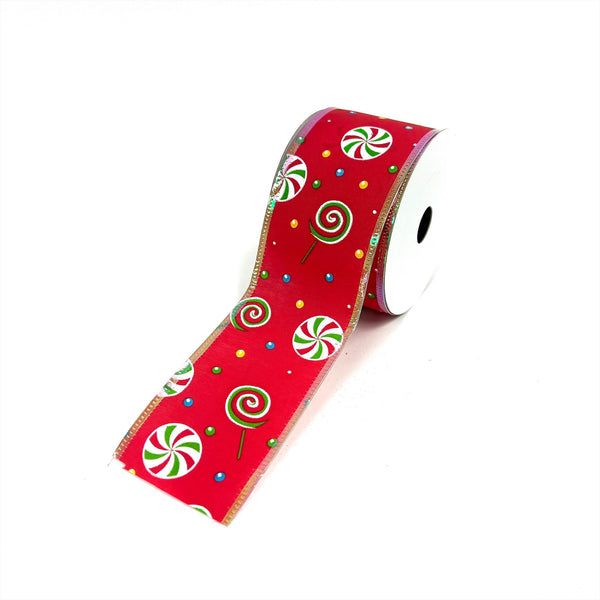 Christmas Holiday Xmas CANDY CANE Gift Wrap Ribbon Linen - 2.5 Inch x 10 Yards