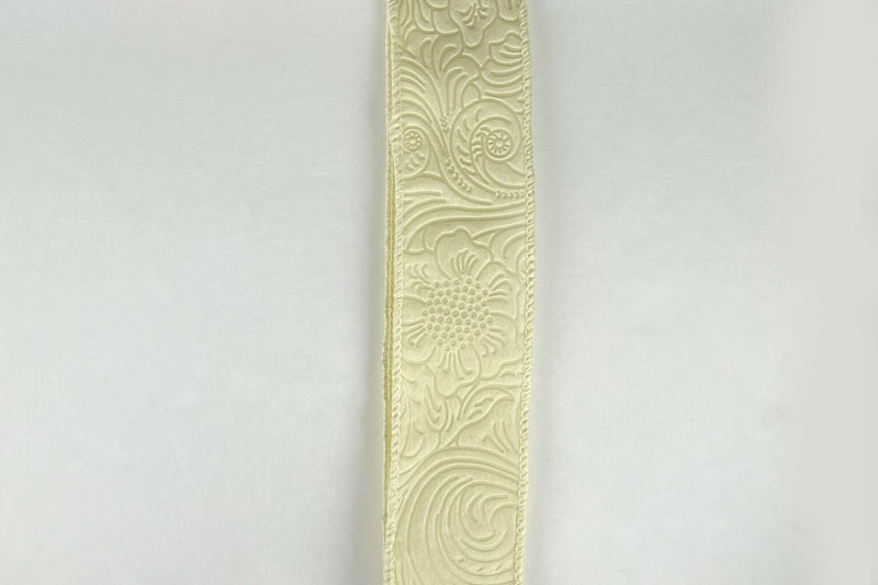 Ivory Flower Embossed Wired Ribbon - 1-1/2 Inch x 10 Yards