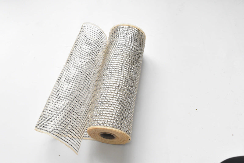 BLING SHINY METALLIC Natural Color Striped Deco Mesh - Holiday Floral Deco Mesh - ( 10 Inch x 10 Yards ) BBCrafts.com