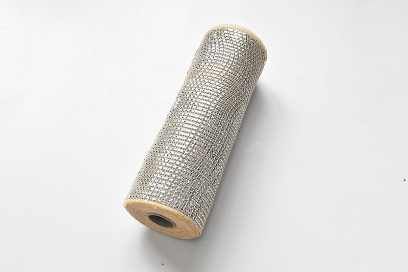 BLING SHINY METALLIC Natural Color Striped Deco Mesh - Holiday Floral Deco Mesh - ( 10 Inch x 10 Yards ) BBCrafts.com