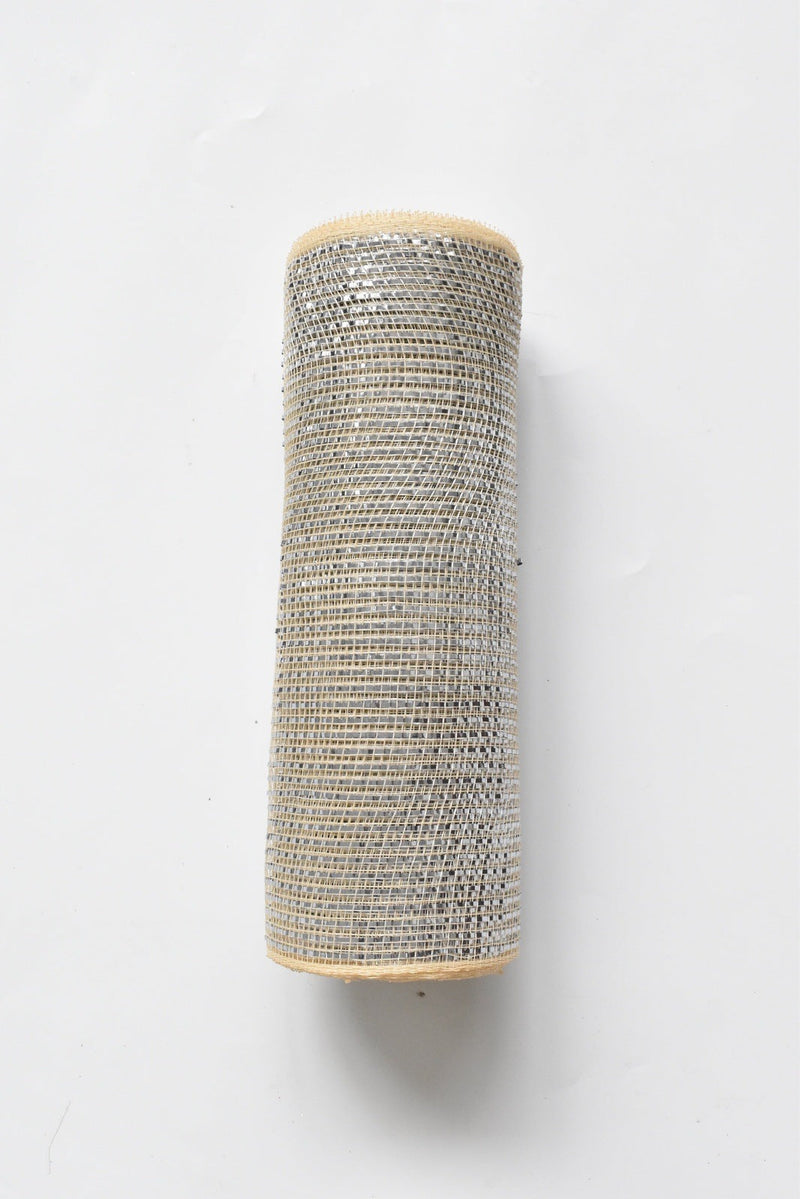 BLING SHINY METALLIC Natural Color Striped Deco Mesh - Holiday Floral Deco Mesh - ( 10 Inch x 10 Yards ) BBCrafts.com