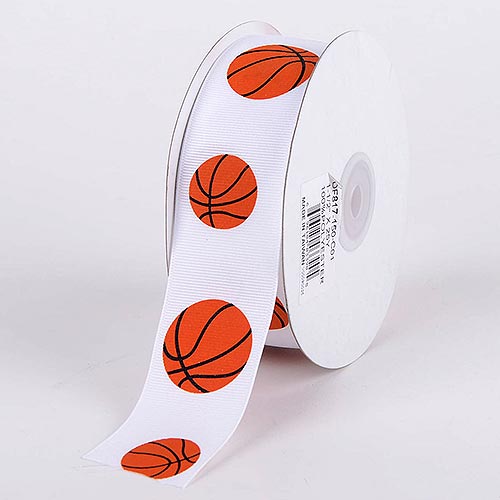 Basketball - Grosgrain Ribbon Sports Design - ( W: 1 - 1/2 Inch | L: 25 Yards ) BBCrafts.com