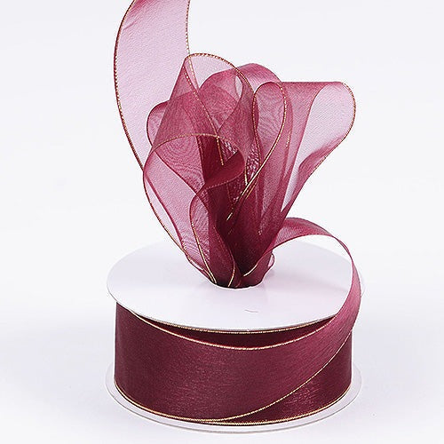Beauty with Gold Edge - Sheer Organza Ribbon - ( 5/8 Inch | 25 Yards ) BBCrafts.com