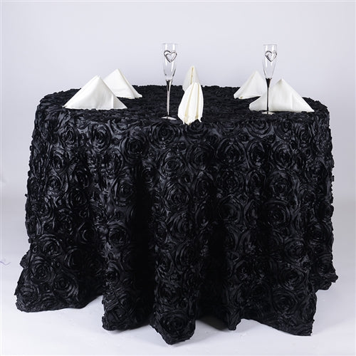 Black 132 Inch Rosette Tablecloths BBCrafts.com