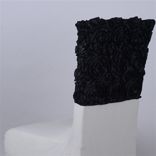 Black 16 Inch x 14 Inch Rosette Satin Chair Top Covers BBCrafts.com