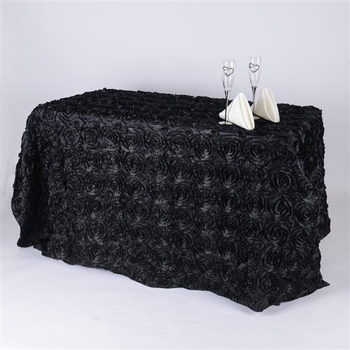 Black 90 Inch x 156 Inch Rectangle Rosette Tablecloths BBCrafts.com