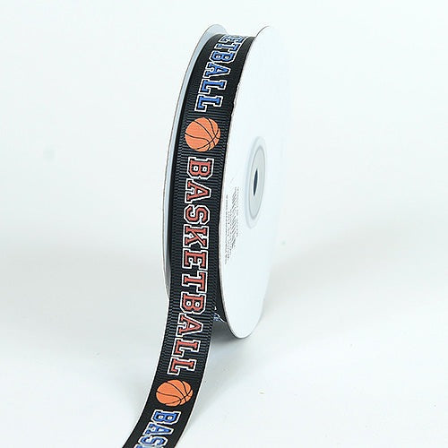 Black Basketball - Grosgrain Ribbon Sports Design - ( W: 5/8 Inch | L: 25 Yards ) BBCrafts.com