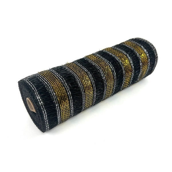 Black - Deco Mesh Eyelash Metallic Stripes - (10 Inch x 10 Yards) BBCrafts.com