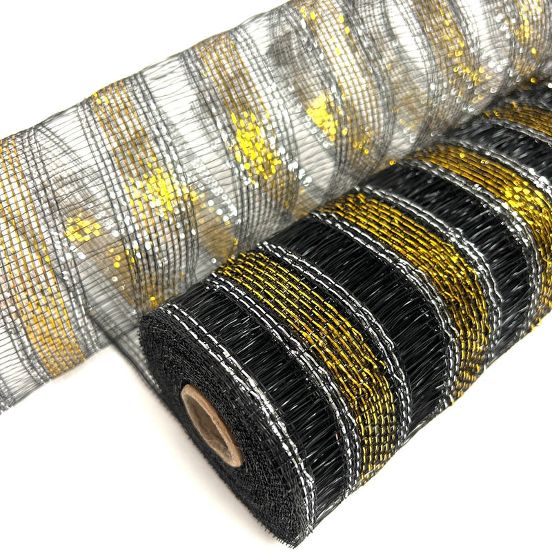 Black - Deco Mesh Eyelash Metallic Stripes - (21 Inch x 10 Yards) BBCrafts.com