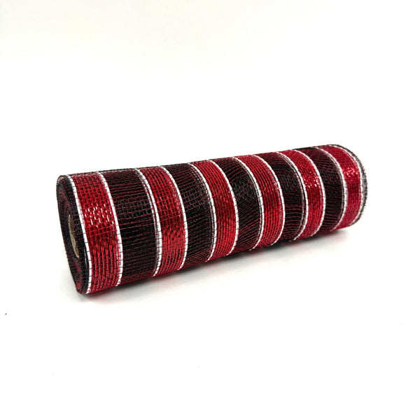 Black Deco Mesh with Red Metallic Stripes - 10 Inch x 10 Yards BBCrafts.com