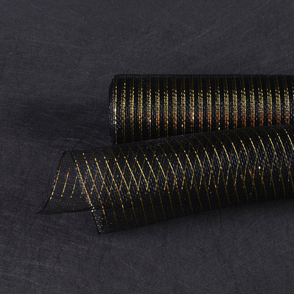 Black Gold Line - Deco Mesh Wrap Metallic Stripes - ( 21 Inch x 10 Yards ) BBCrafts.com