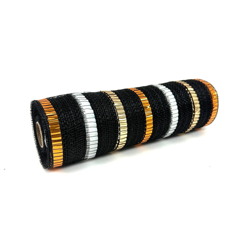 Black Gold Striped Deco Mesh - Holiday Floral Deco Mesh - ( 10 Inch x 10 Yards ) BBCrafts.com