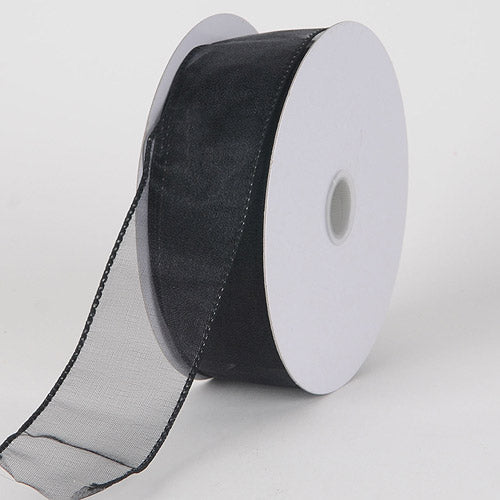 Black - Organza Ribbon Thick Wire Edge 25 Yards - ( 2 - 1/2 Inch | 25 Yards ) BBCrafts.com