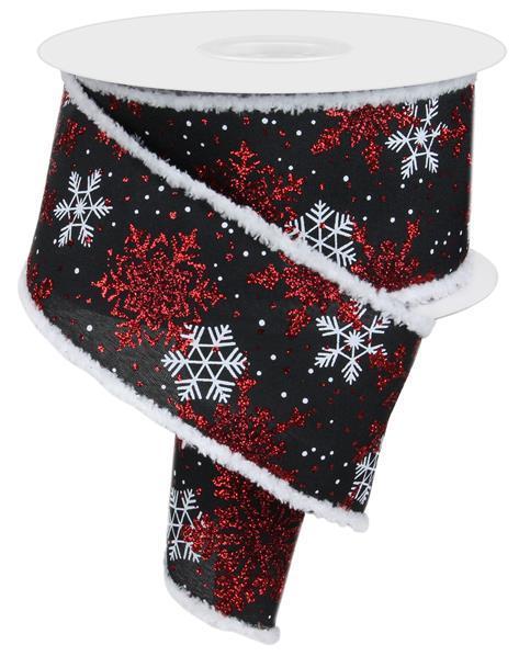 Black Red Burgundy Multi - Snowflakes Christmas Wired Edge Ribbon - ( 2-1/2 Inch | 10 Yards ) BBCrafts.com