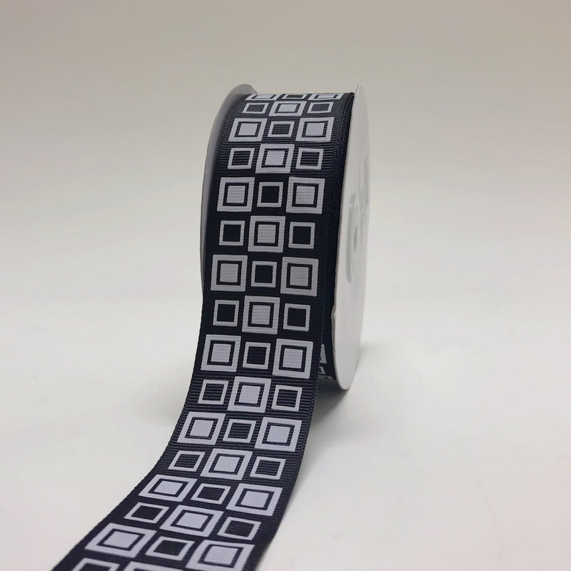 Black - Square Design Grosgrain Ribbon ( 1 - 1/2 Inch | 25 Yards ) BBCrafts.com