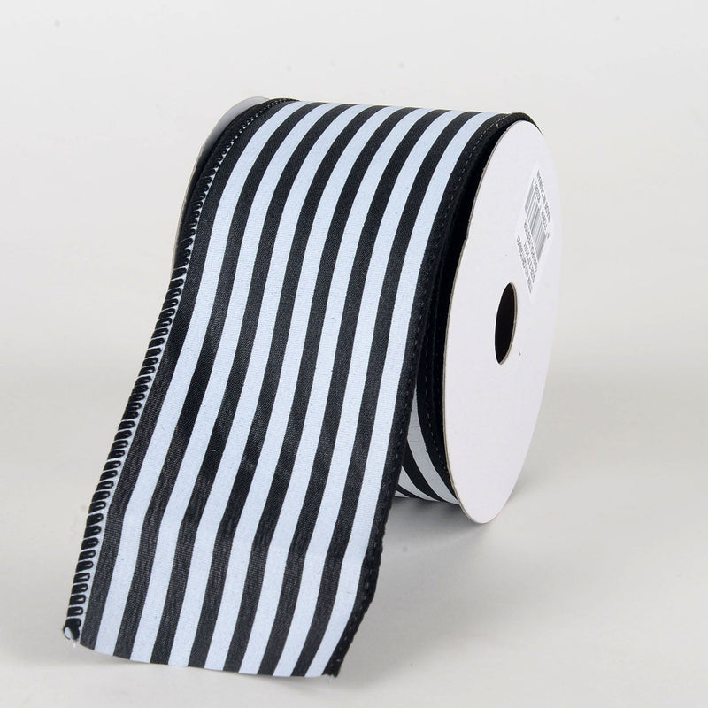 Black White - Cabana Striped Satin Ribbon - ( W: 2 - 1/2 Inch | L: 10 Yards ) BBCrafts.com