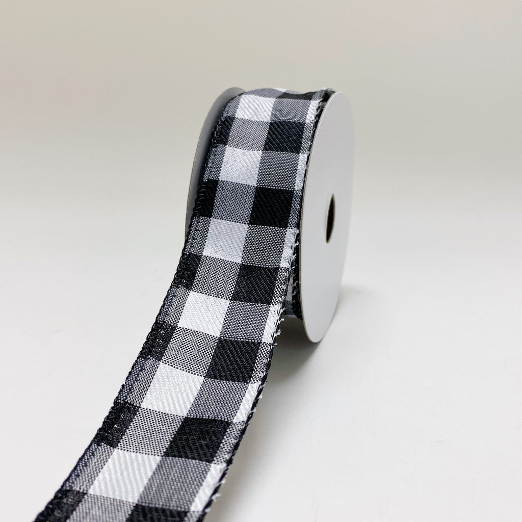 Black White Checkered Wired Ribbon - 1.5 Inch x 10yds