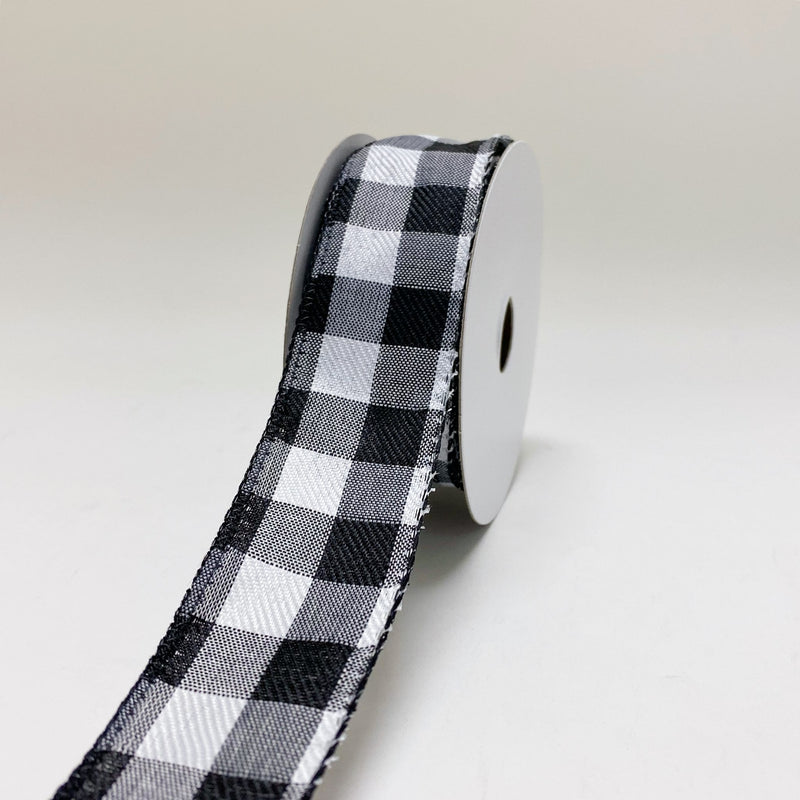 Black White Checkered Wired Ribbon - 1.5 Inch x 10yds - BBCrafts